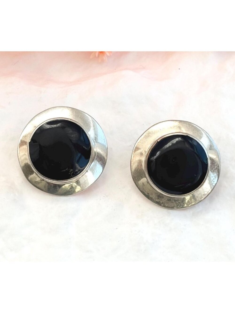 Onyx Taxco, Mexico TR-128 Southwest Sterling Silver Vintage 925 Stud Earrings